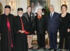 The Fareses with the Patriarch, the accompanying delegation& the Lebanese Ambassador& Mr. et Mme Fares avec le Patriarche, la délégation, et l'Ambassadeur Libanais